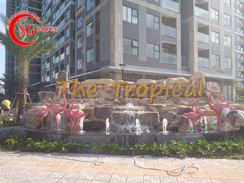 Thi công hòn non bộ thác nước đá cổ thạch The Tropical Vinhome Grand Park Q9